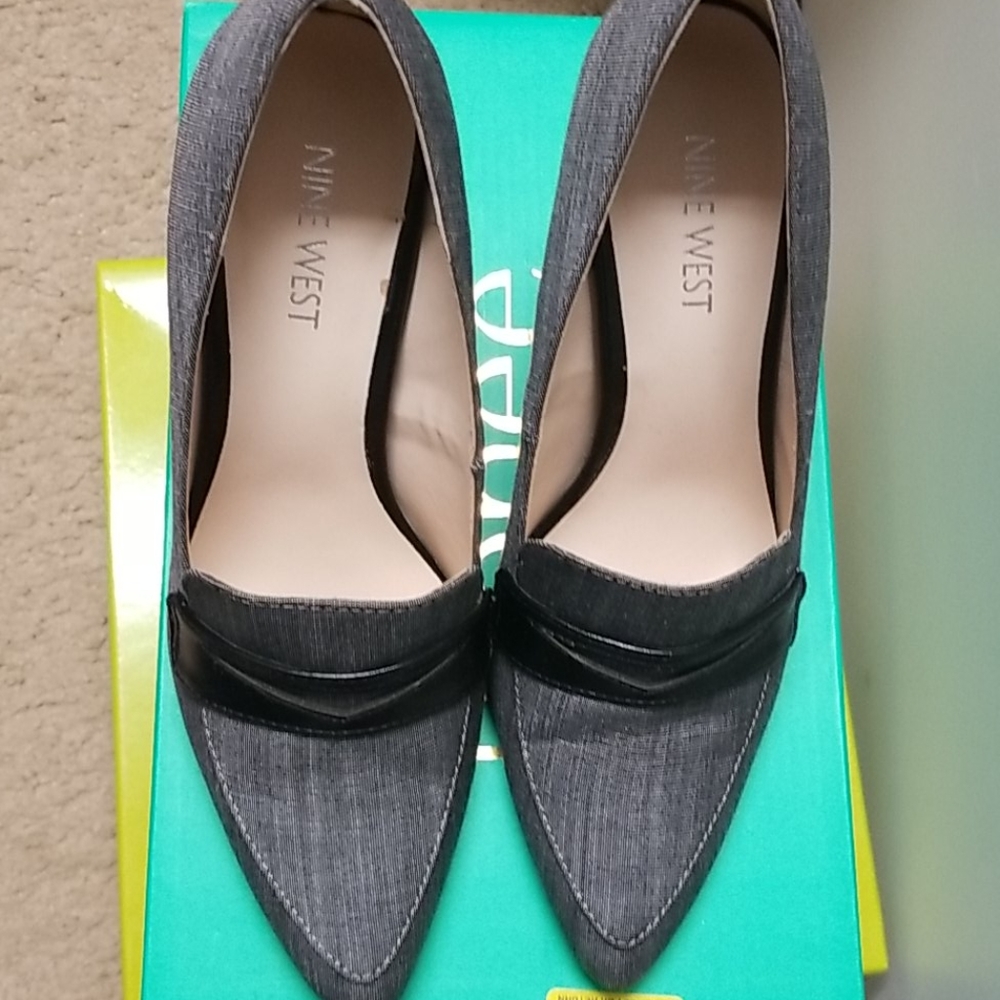 Classy heeled gray fabric Nine West shoes